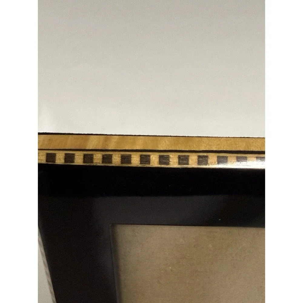 Black Lacquer 4x6 Picture Frame Gold Checkerboard Inlay Wood Easel Tabletop 8x10